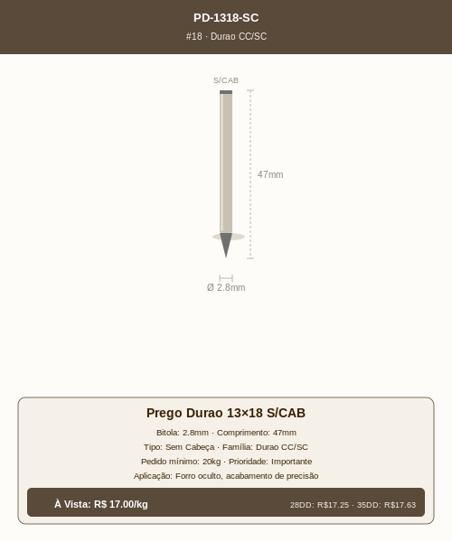 Prego Durao 13×18 Sem Cabeça