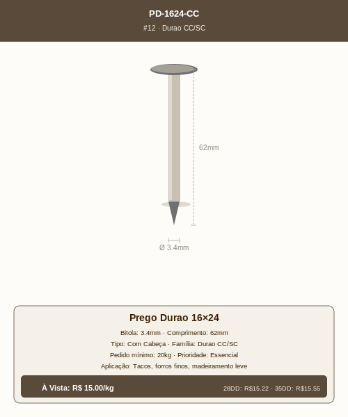 Prego Durao 16×24 Com Cabeça