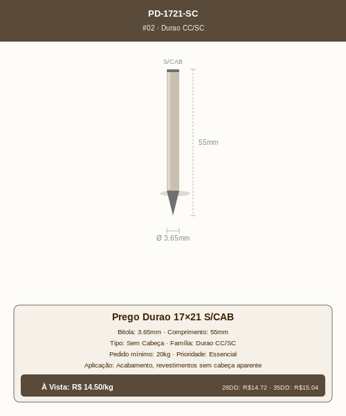 Prego Durao 17×21 Sem Cabeça