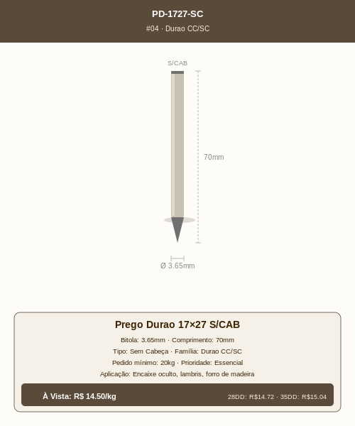 Prego Durao 17×27 Sem Cabeça
