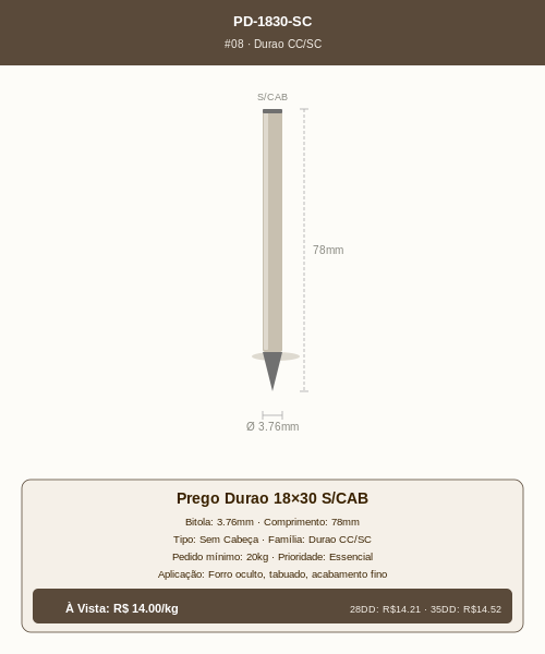 Prego Durao 18×30 Sem Cabeça